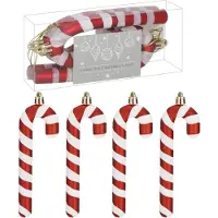 Springos Kersthanger | Zuurstok | Kerstboomhanger | Wit | Rood | Kunststof | 12,5 cm | 4 Stuks