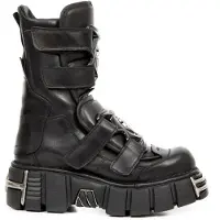 New rock Punk halfhoge zwarte leren laarzen-M-422-S1