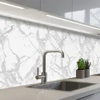 KitchenYeah Keuken achterwand 200x60 cm - Spatscherm zelfklevend Marmer - Zuiver - Grijs - Aders - Muurbeschermer - Spatwand fornuis