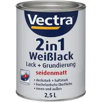 VECTRA 2-in-1 Weißlack Seidenmatt Wit 2,5 L | Lak + Grundering | Binnen & Buiten | Hoogdekkend & Slijtvast