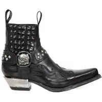 New rock bezaaid zwart lederen western biker boots-7950-S1