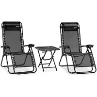SereneLife Ligstoel set van 2 – Verstelbare Buitenkamerstoel met Afneembaar Bekerhouderblad en Zijtafel met 2 Bekerhouders – Inklapbare Relaxstoel met Verwijderbare Kussens