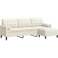 vidaXL Driezitsbank met voetenbank 210 cm fluweel crèmekleurig