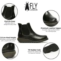 Fly london Dames Zwarte SALV Chelsea Leren Enkel Casual Wedge Heel Laarzen