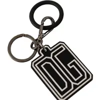 Dolce&Gabbana Zwart Witte DG Rubber Logo Zilveren Ring Sleutelhanger voor Heren