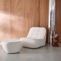Sweeek Fauteuil bouclé stof 1 zitplaats + voetenbank Gebroken wit