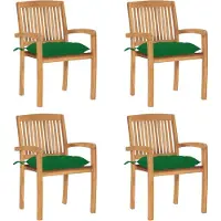 vidaXL Stapelbare tuinstoelen met kussens, 4 stuks, massief teak hout