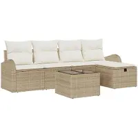 vidaXL Bankstel met kussen met opslag Beige en Crème poly rattan
