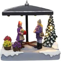 Santaville Florists with Customer with LED Polyresin 14cm