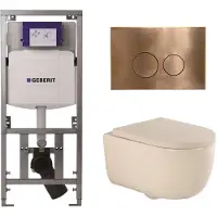 Geberit QeramiQ Dely Swirl Toiletset - 36.3x51.7cm - UP320 inbouwreservoir - met Burda frame - 35mm zitting - koperen bedieningsplaat - ronde knoppen - beige 0701131/SW706196/SW1000771/SW1026259