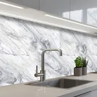KitchenYeah Keuken achterwand 250x80 cm - Spatscherm zelfklevend Wervelende - Grijsstructuur - Marmer print - Wit - Muurbeschermer - Spatwand fornuis