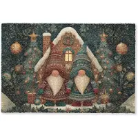 MuchoWow Deurmat 90x60 cm - Droogloopmat Kerst - Gnomen - Peperkoekhuisje - Rood - Groen - Mat voor binnen - Schoonloopmat - Deurmatten met print - Inloopmat