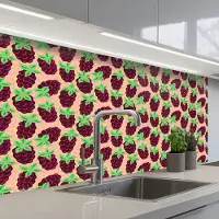 KitchenYeah Keuken achterwand 100x60 cm - Spatscherm zelfklevend Frambozen - Rood - Roze - Patroon - Muurbeschermer - Spatwand fornuis