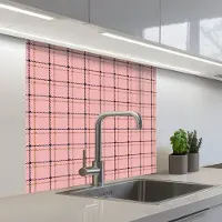KitchenYeah Keuken achterwand 80x80 cm - Spatscherm zelfklevend Plaid - Patroon - Gestreept - Roze - Muurbeschermer - Spatwand fornuis