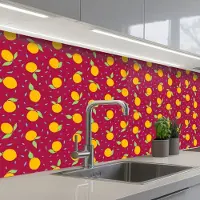 KitchenYeah Keuken achterwand 200x60 cm - Spatscherm zelfklevend Rood - Donker - Patroon - Sinaasappels - Muurbeschermer - Spatwand fornuis