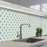 KitchenYeah Keuken achterwand 350x60 cm - Spatscherm zelfklevend Geometrisch - Bloem - Motief - Blauw - Muurbeschermer - Spatwand fornuis