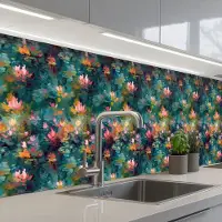 KitchenYeah Keuken achterwand 500x80 cm - Spatscherm zelfklevend Waterlelies - Vijver - Water - Muurbeschermer - Spatwand fornuis