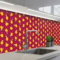 KitchenYeah Keuken achterwand 500x80 cm - Spatscherm zelfklevend Rood - Donker - Patroon - Sinaasappels - Muurbeschermer - Spatwand fornuis