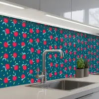 KitchenYeah Keuken achterwand 400x80 cm - Spatscherm zelfklevend Blauwgroen - Appels - Vruchten - Muurbeschermer - Spatwand fornuis