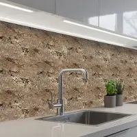 KitchenYeah Keuken achterwand 150x80 cm - Spatscherm zelfklevend Beige - Graniet print - Ruw - Muurbeschermer - Spatwand fornuis