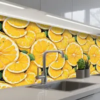 KitchenYeah Keuken achterwand 250x80 cm - Spatscherm zelfklevend Grafisch - Citroenschijven - Blaadjes - Muurbeschermer - Spatwand fornuis