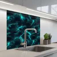 KitchenYeah Keuken achterwand 80x80 cm - Spatscherm zelfklevend Turquoise - Bliksem - Wolken - Muurbeschermer - Spatwand fornuis