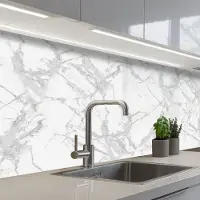 KitchenYeah Keuken achterwand 150x60 cm - Spatscherm zelfklevend Marmer - Zuiver - Grijs - Aders - Muurbeschermer - Spatwand fornuis