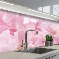 KitchenYeah Keuken achterwand 200x80 cm - Spatscherm zelfklevend Bloemenpracht - Bloemen - Roze - Pioenroos - Muurbeschermer - Spatwand fornuis