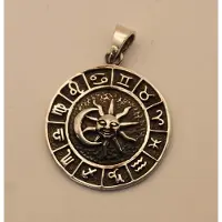 925 Zilveren hanger rand met sterrenbeelden in de cirkel maan en zon - sterling zilveren sterrenbeelden hanger - zilveren bedel met sterrenbeelden - verjaardag cadeau tip