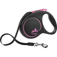 Flexi voor hond rollijn voor black design tape roze m 5 mtr tot 25 kg