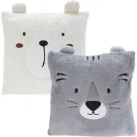 Excellent houseware Dieren sierkussen - kinderkamer - grijs / wit - 43 cm - polyester - met oren