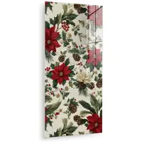 MuchoWow Glasschilderij 60x120 cm - Schilderij acrylglas - Feestelijk - Textielpatroon - Kerstbloemen - Kleurrijk - Foto op glas - Muurdecoratie woonkamer - Wanddecoratie slaapkamer - Schilderijen