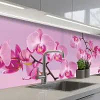 KitchenYeah Keuken achterwand 200x60 cm - Spatscherm zelfklevend Bloemen - Orchidee - Roze - Muurbeschermer - Spatwand fornuis