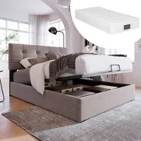 OKWISH Eenpersoonsbedden 90x200 cm - Bed Met Lades En Lattenbodem - Gestoffeerd Bed Met Opbergruimte - Massief Hout - Grijs (inclusief Matras)
