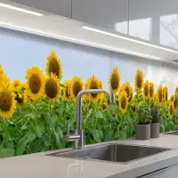 KitchenYeah Keuken achterwand 350x60 cm - Spatscherm zelfklevend Zonnebloemen - Geel - Natuur - Muurbeschermer - Spatwand fornuis
