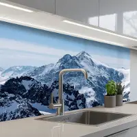 KitchenYeah Keuken achterwand 100x60 cm - Spatscherm zelfklevend Landschap - Bergen - Sneeuw - Wit - Muurbeschermer - Spatwand fornuis