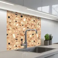 KitchenYeah Keuken achterwand 80x80 cm - Spatscherm zelfklevend Terrazzo - Patroon - Kleurrijk - Oranje - Muurbeschermer - Spatwand fornuis