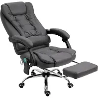 OKWISH Vergaderstoelen - Verstelbare Bureaustoel Met Massagefunctie - Draaibaar, Gevormde Rugleuning, Met Voetsteun Voor Thuiswerk - 65×70×119 cm - Polyester - Grijs