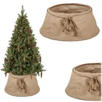 Coil kerstboomhoes, kerstboomrok, kerstboomafdekking, kerstboomstandaard, jute, diameter: 56 cm, ovaal, beige