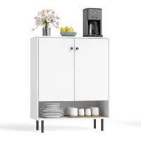 Costway Dressoir hout, commode met verstelbare planken en 2 deuren, dressoirkast, buffetkast, keukenkast, opbergkast voor eetkamer, woonkamer, keuken, modern, 75 x 35 x 95 cm, wit