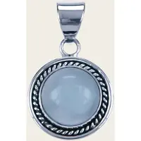 MOOYE ® - Collectie Zilveren Chalcedoon aqua edelsteen rond met kabelrand kettinghanger