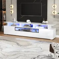 OKWISH TV-kast - TV-Meubel Hoogglans met LED-Band, 2 Deuren en 1 Lade - Voor de Woonkamer en Slaapkamer - 180x38x45 cm - Spaanplaat - Wit
