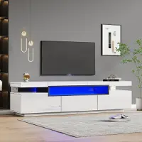OKWISH TV-kast - TV-Meubel Hoogglans met 3 Lade en LED-Band - Voor Woonkamer, Eetkamer en Slaapkamer - 160x39x42 cm - Hout - Wit