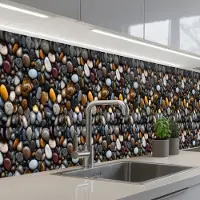 KitchenYeah Keuken achterwand 450x60 cm - Spatscherm zelfklevend Geel - Kiezels - Glad - Muurbeschermer - Spatwand fornuis