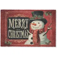 MuchoWow Deurmat 60x40 cm - Droogloopmat Klassiek - Kerstgroet - Sneeuwpop - Rood - Mat voor binnen - Schoonloopmat - Deurmatten met print - Inloopmat
