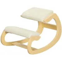OKWISH Bureaustoelen - Bureaustoel Ergonomische Kniehouding - Rocking Design Voor Houdingsverbetering - Voor Werkplek - 55×85×55 cm - Hout - Crème