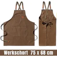Allernieuwste.nl Werkschort voor Heren Canvas Gereedschap Schort voor Mannen, BBQ-Schort Kookschort, Tuinschort, Barman, Verstelbare 155 cm Banden, 75 x 68 cm Bruin