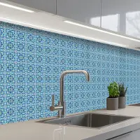 KitchenYeah Keuken achterwand 300x80 cm - Spatscherm zelfklevend Tegels - Mozaïek - Turquoise - Blauw - Muurbeschermer - Spatwand fornuis