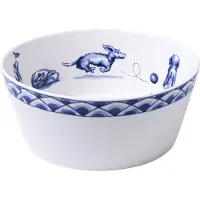 Heinen Delfts Blauw Voerbak Nhaan Blauw / Wit D 15 H 6,5 Cm