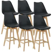 En.casa Barkruk set van 6 kunstleer en beuken 105x48x58 cm zwart